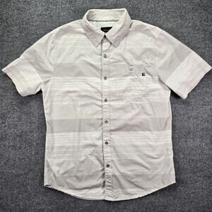 Marmot Shirt Mens Medium Gray White Striped Short Sleeve Outdoor Casual Pocket